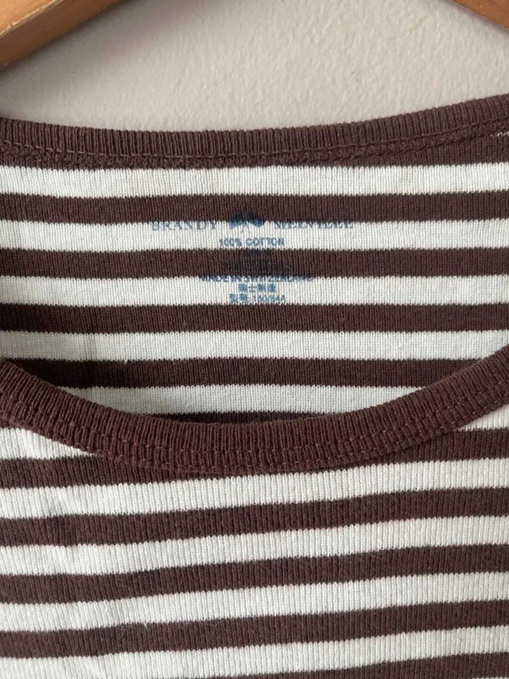 Brandy Melville Brown and White Striped Crewneck Tee - Picture 2 of 3